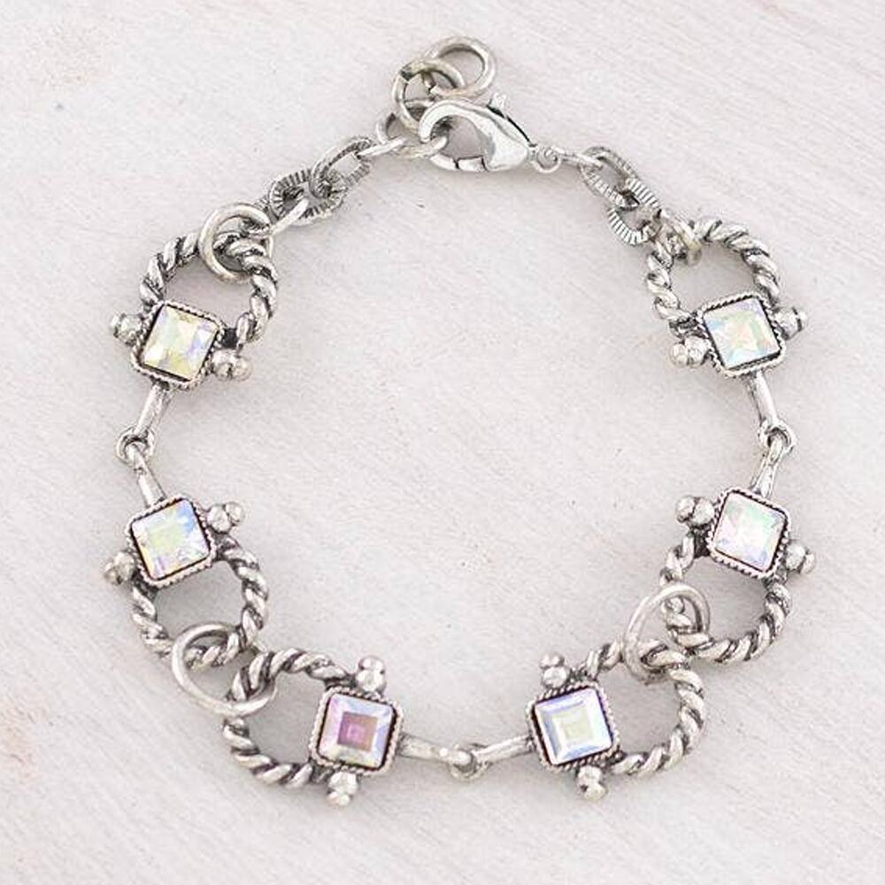 Silver Horsebit Chain Bracelet with AB Stone